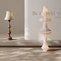 Modern And Traditional Floor Lamps With Wooden Base And White Geometric Design Featuring Shade And Reflection
