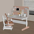 Kids Learning Desk With Pink White Design Shelves Tablet Stationery And Chair