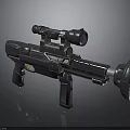 Futuristic Dark Metallic Weapon 3D Model With Scope And Multiple Barrels