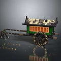 Traditional Chinese Carriage With Decorative Roof Green Orange Body And Patterned Wheels