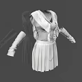 Elegant White Dress with Straps Pleated Skirt and Long Sleeves Gloves Set
