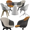 Modern Table And Chair Set Featuring Various Design Chairs And Conical Base Table 3d model