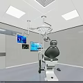 Modern Operating Room Featuring Medical Equipment Doctor Digital Screens Ceiling Lights And White Walls