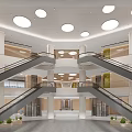 Hospital Outpatient Clinic Spacious Lobby With Multi Level Escalators Round Lights Columns And Plants