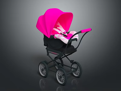 Pink Baby Stroller With Stylish Canopy Black Wheels And Comfortable Seat Design 3d model