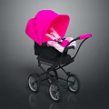 Pink Baby Stroller With Stylish Canopy Black Wheels And Comfortable Seat Design