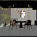 Modern Entertainment Room Interior Design With Round Table Chairs And Hanging Chandelier