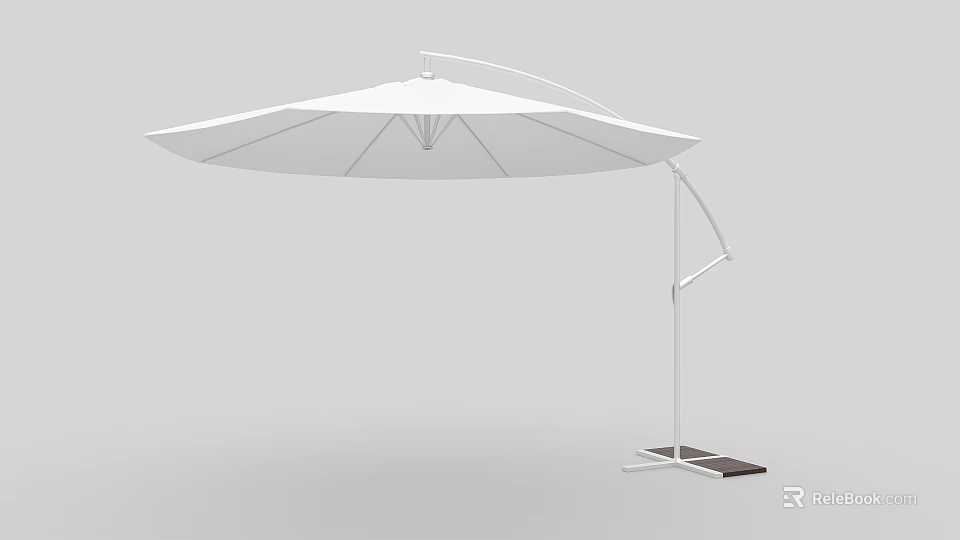 White Outdoor Parasol With Curved Metal Frame And Black Base 3d model 