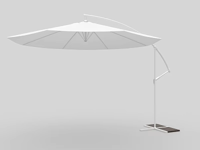 White Outdoor Parasol With Curved Metal Frame And Black Base 3d model