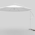 White Outdoor Parasol With Curved Metal Frame And Black Base