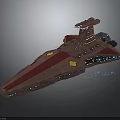 Red Interstellar Starship With Sharp Bow Yellow Accents And Blue Lights 3d model