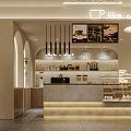Modern Artistic Café Interior Featuring Green Plants Red Sculpture Curved Walls And Terrazzo Floor