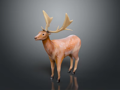 Deer Model With Large Antlers Light Brown Body White Spots Dark Background And Reflection Effect 3d model