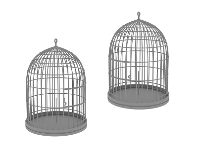 Two Metal Bird Cages with Round Top Structure and Base Stand for Decor 3d model