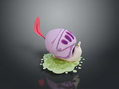 Vibrant Purple Reptile With Red Tail And Green Slime On Dark Surface 3d model