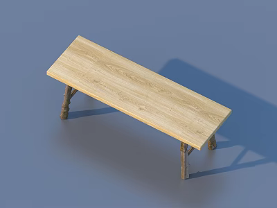 Natural Wooden Outdoor Table With Long Tabletop And Sturdy Legs 3d model