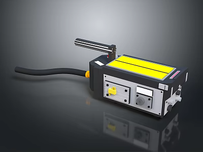 Black and Yellow Computer External Device With Platform Base Knobs Ports Handle and Cable 3d model