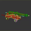 Antique Brass Cannon On Red Wooden Carriage Vintage Military Weapon Artillery Piece
