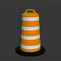 Orange And White Striped Traffic Barrel With Orange Handle And Black Base