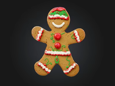 Festive Gingerbread Man Dessert Decorated With Red Green Icing And Red Candies 3d model