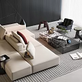 Modern Italian Double-sided Sofa Coffee Table Combination Multi-person Sofa Coffee Table Combination Fabric Sofa Double-sided Sofa 3d model