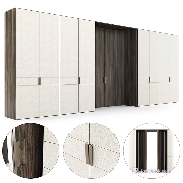 Modern Wardrobe Design With Wooden Frame And White Panel Doors And Sleek Metal Handles 3d model 