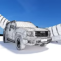Orange SUV Car With Modern Design Blue Sky And White Curved Structures