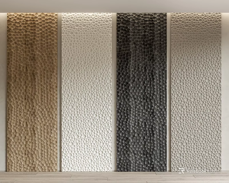 Brown White Black Light Gray Textured Wall Panels Modern Interior Decor 3d model
