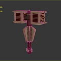 Ornate Red And Gold Hammer Weapon With Intricate Metal Panels And Craftsmanship