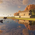 Sunlit Hotel Guest Room With Large Window River View Comfortable Bed And Modern Furniture
