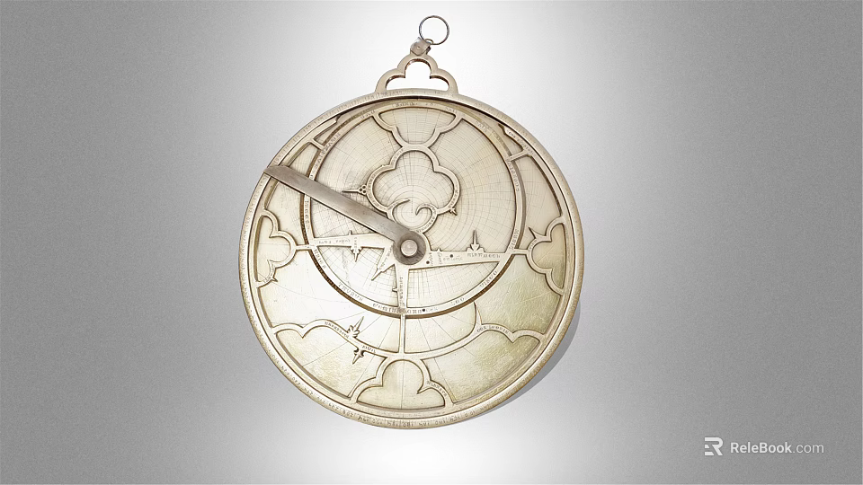 Vintage Metal Circular Jewelry Pendant With Intricate Floral Patterns And Hook Design 3d model 