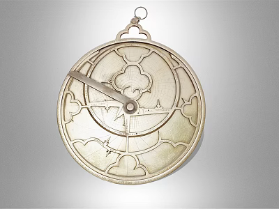 Vintage Metal Circular Jewelry Pendant With Intricate Floral Patterns And Hook Design 3d model