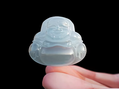 Exquisite Transparent Jade Buddha Pendant Fine Jewelry Held in Hand 3d model