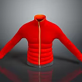 Red Puffer Jacket With Stand Collar Yellow Zipper Padded Design And Reflective Surface 3d model