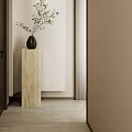 Minimalist Entryway Hallway Interior Design With Pedestal Black Vase And Green Foliage
