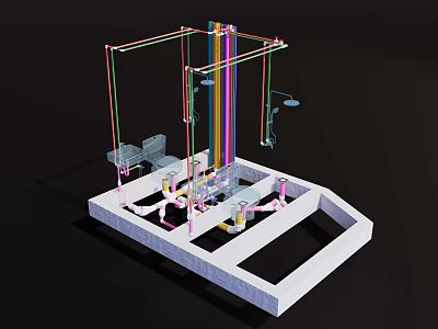 Colorful Industrial Pipes Network 3D Model On White Platform Structure Design 3d model