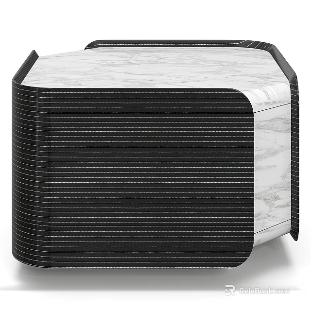 Modern Bedside Table With Sleek Black Striped Design And Marble Top 3d model 