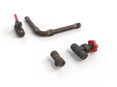 Rusty Metal Pipes And Valves With Red Handles On White Background 3d model