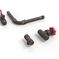 Rusty Metal Pipes And Valves With Red Handles On White Background