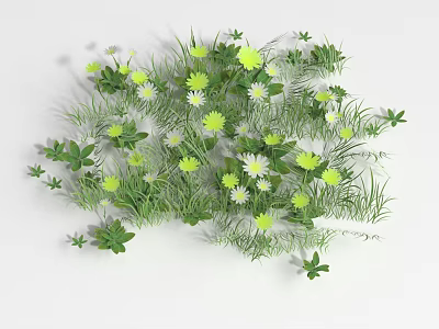 Vibrant Green Grass With Yellow Flowers And White Daisies In Natural Arrangement 3d model