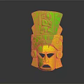 Ancient Carved Wooden Mask With Intricate Patterns And Top Figure Decoration