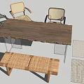 Wooden Dining Table Set With Chairs Bench And Rugs For Dining Space 3d model