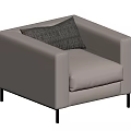 Light Beige Single Sofa With Dark Patterned Cushion And Metal Legs Design 3d model