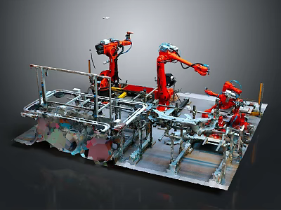Smart Machines in Manufacturing Production Line with Robotic Arms Performing Assembly 3d model