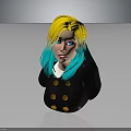 3D Character with Yellow and Blue Gradient Hair Wearing Black Outfit and Gold Buttons