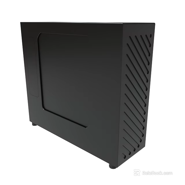 Black Modern Computer Case With Side Panel And Stripe Vent Design 3d model 