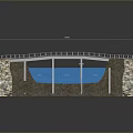 Bridge Cross Section Model Featuring Water Area Rocky Slopes And Guardrails