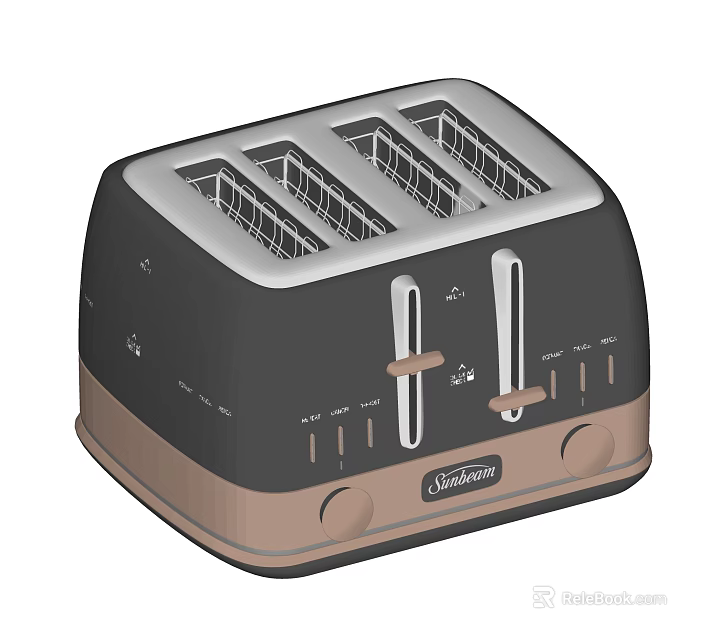 Vintage Double Slot Toaster Kitchen Appliance With Black And Brown Design And Control Knobs 3d model 