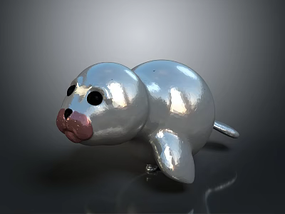 Cute Shiny Silver Seal Character Figure With Smooth Glossy Surface Design 3d model