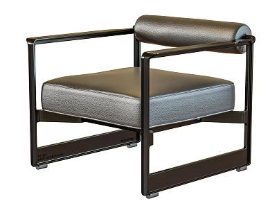 Modern Leisure Chair With Gray Leather Upholstery And Black Metal Frame 3d model